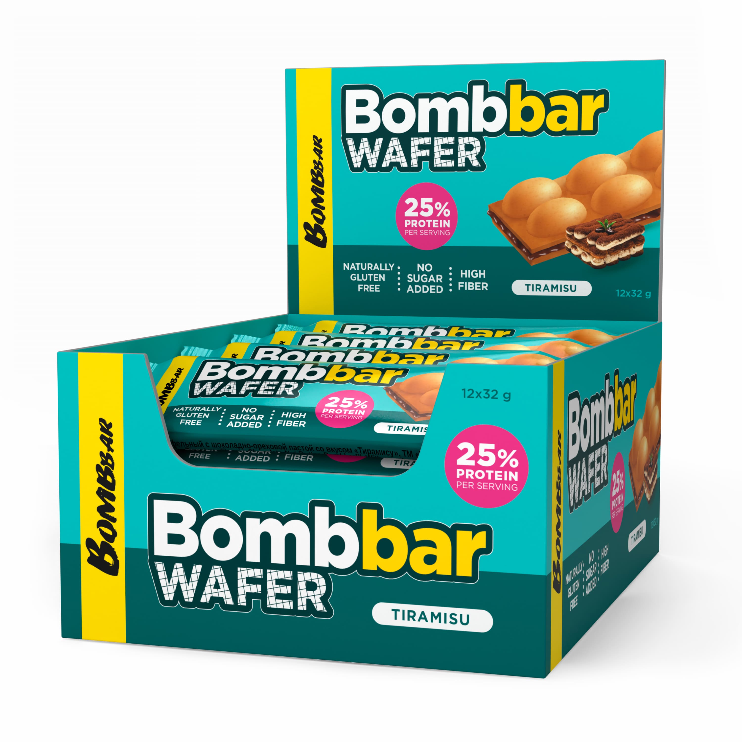 ТМ "BOMBBAR" Батончик вафельный с шоколадно-ореховой пастой со вкусом "Тирамису" 32 г